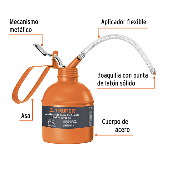 Aceitera de 500 ml con aplicador flexible, Truper