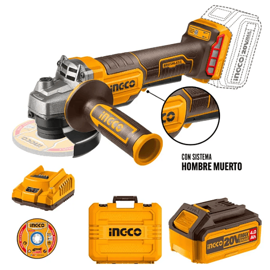 Esmeril 4 1/2 Inalámbrica + Batería 4ah + Cargador + Maleta Ingco