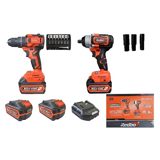 Kit Llave Impacto + Taladro + 2 Baterias 4a + Cargador + Maleta Redbo