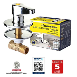 Llave de Gas Encimera Cromada Montaje Rápido