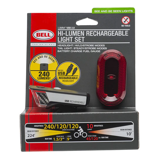 Set De Luces Delantera Y Trasera Bell Lumina Usb 2.0 Negro