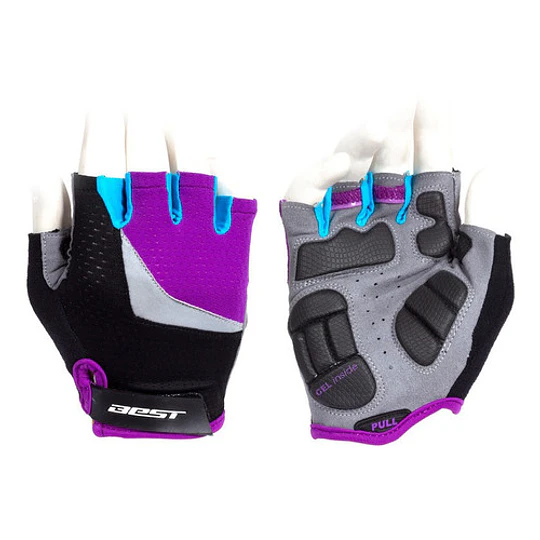 Guantes Cortos Dama Best Sb-01-7003-a Negro/morado Talla L