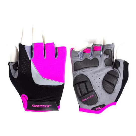 Guantes Cortos Dama Best Sb-01-7003-a Negro/fucsia Talla L