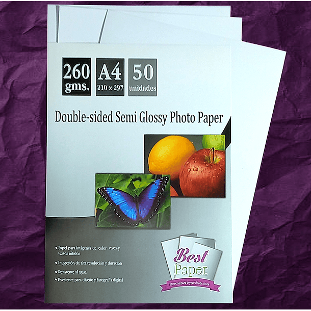 Papel fotográfico Doble faz Semi Glossy 260 gramos A4 