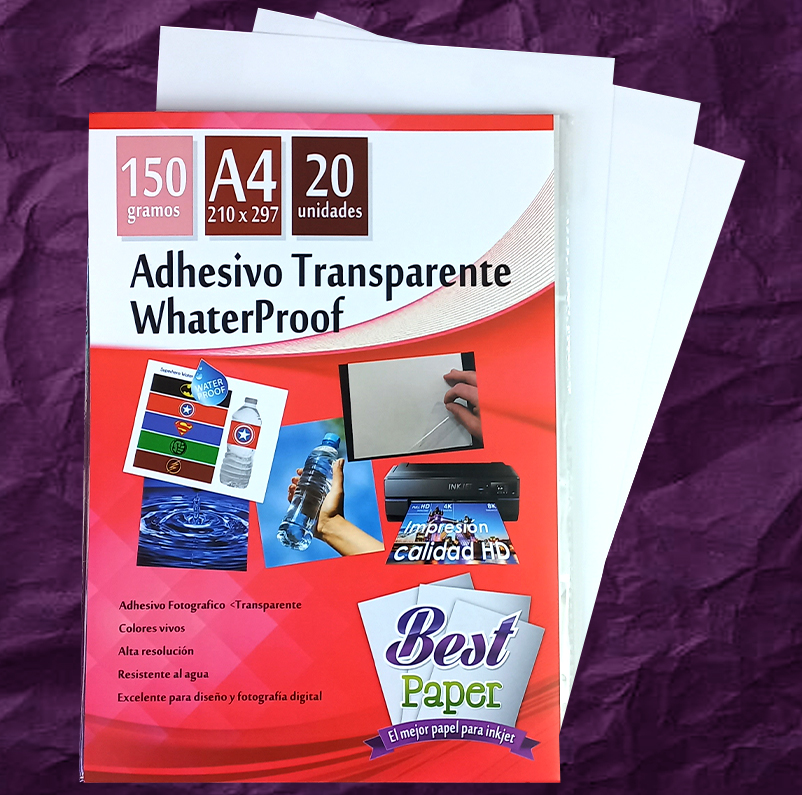 Adhesivo Transparente Waterproof A4 | Papel Inkjet Resistente al Agua