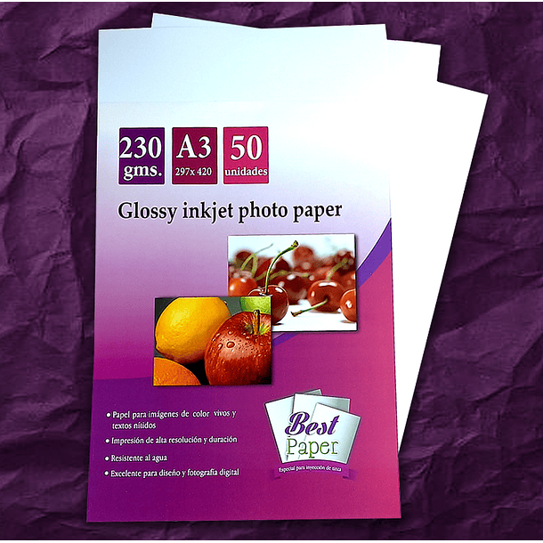 Papel fotográfico Glossy inkjet 230 gramos A3 
