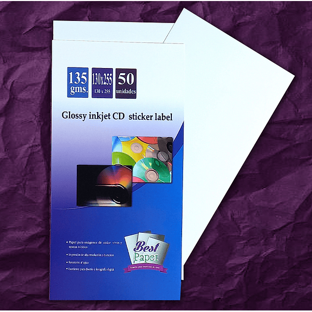 Glossy inkjet CD sticker label 135 gramos  
