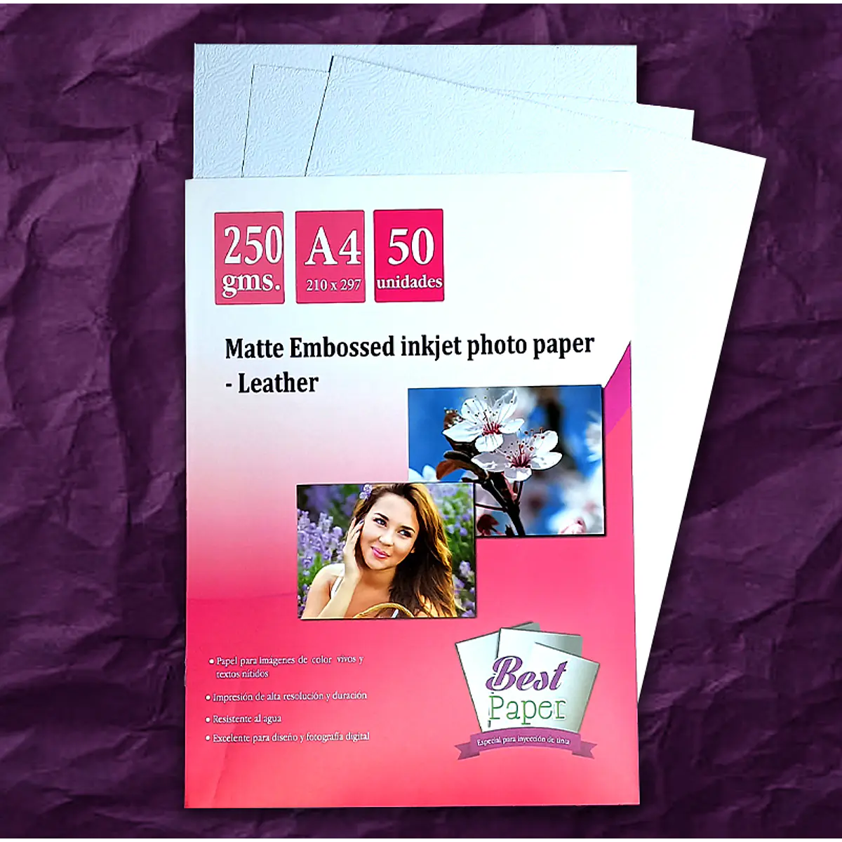 Matte Embosed inkjet photo paper-leather 250 gramos A4