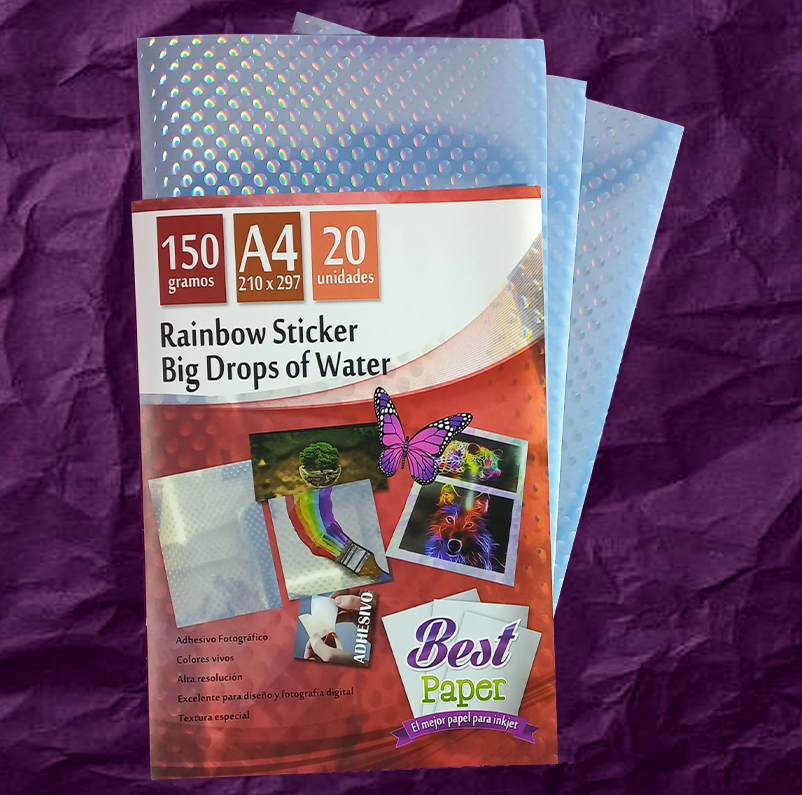 Adhesivo Holográfico Rainbow Big Drops of Wather A4 - 150g (20 hojas)