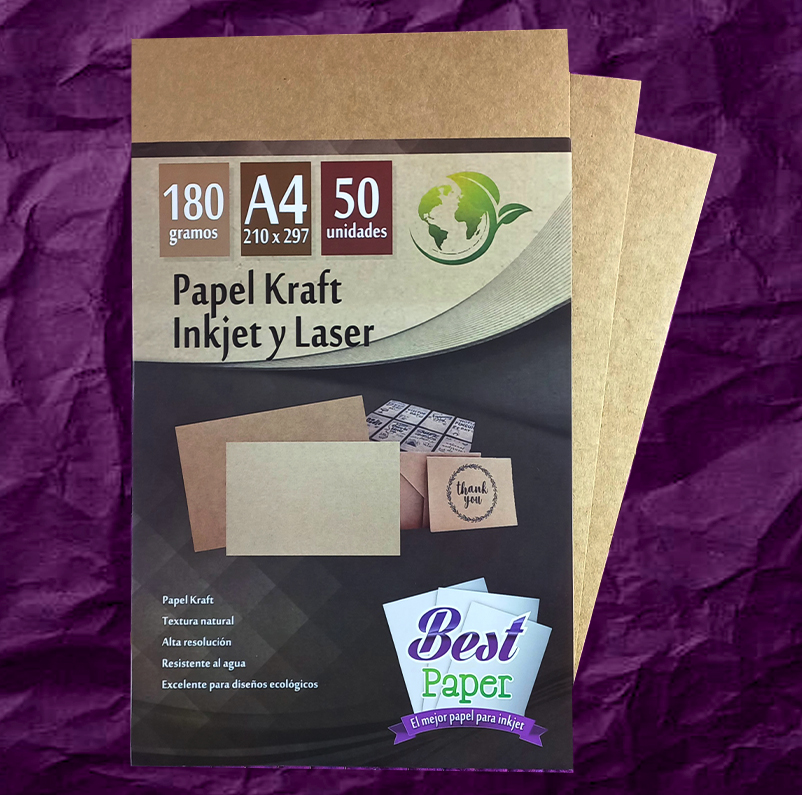Papel Kraft Adhesivo Satinado - A4 50 Hojas