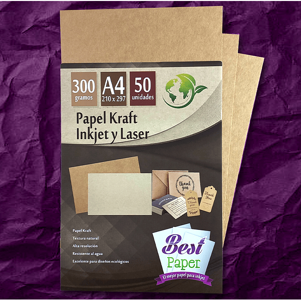 Papel kraft inkjet y laser 300gramos A4 