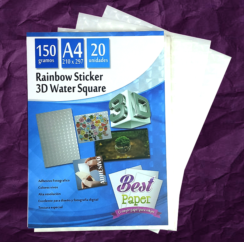 Adhesivo Rainbow sticker 3D water square A4