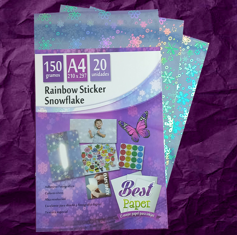 Adhesivo Holográfico Rainbow Snowflakes A4 - 150g (20 hojas)