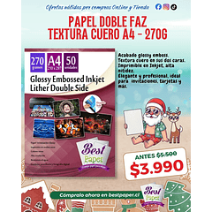 Papel doble faz glossy leather 270 gramos A4