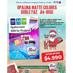 Opalina Matte Doble Faz A4 180g (100 hojas – 10 colores)