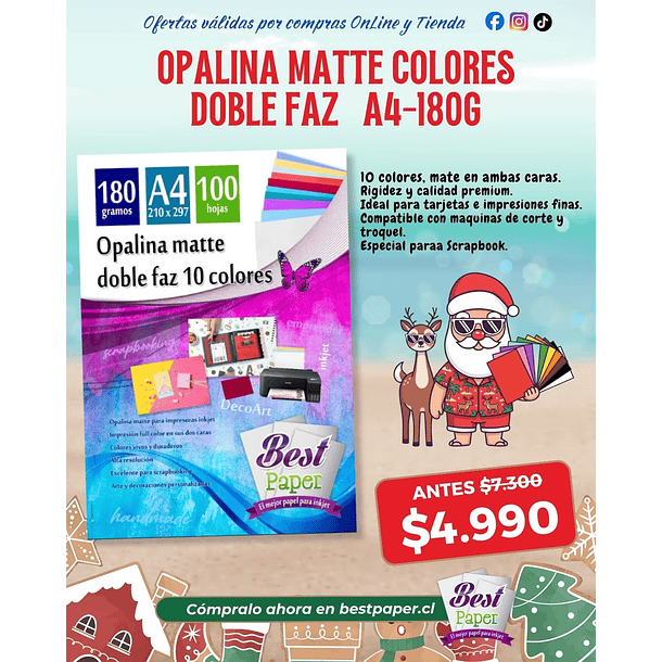 Opalina Matte Doble Faz A4 180g (100 hojas – 10 colores) 1