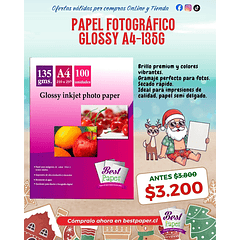 Papel Fotográfico Glossy A4 135g (100 hojas)