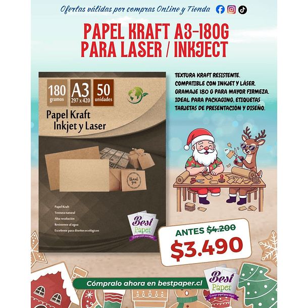Papel Kraft A3 180g (50 hojas) – Laser, Inkjet 1