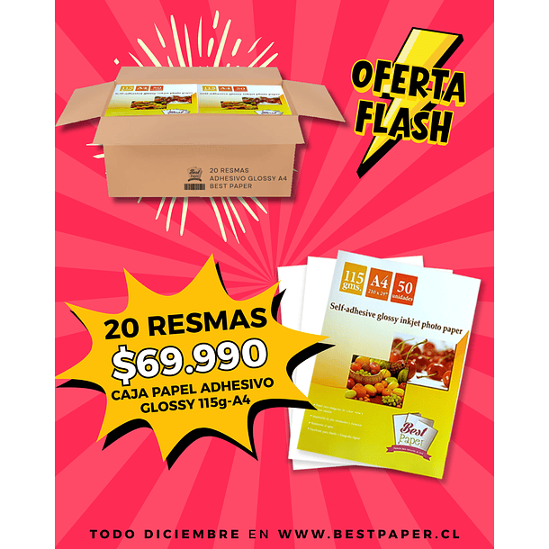 Caja de Papel Adhesivo Glossy 115g tamaño A4 -  20 resmas 
