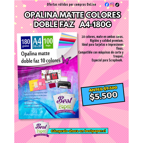 Opalina Matte Doble Faz A4 180g (100 hojas – 10 colores) 1