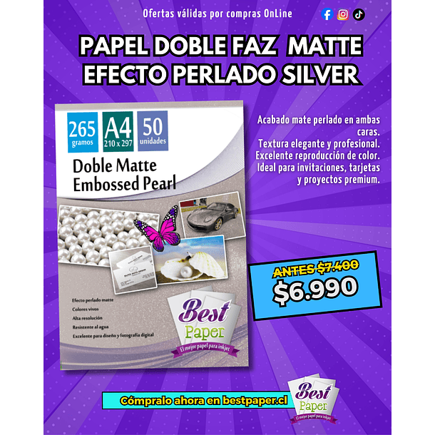 Papel fotográafico doble faz matte con Efecto Perlado – 265g 1