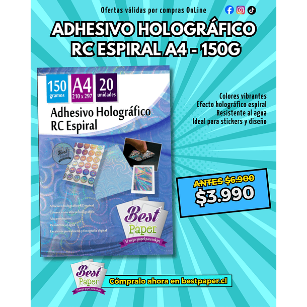 Adhesivo holográfico RC espiral A4 - Best Paper 1