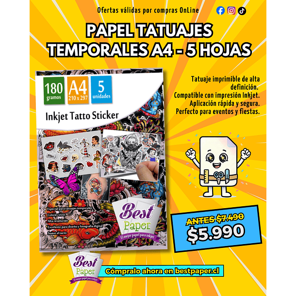 Inkjet Tatto Sticker - Papel especial para tatuajes temporales 1