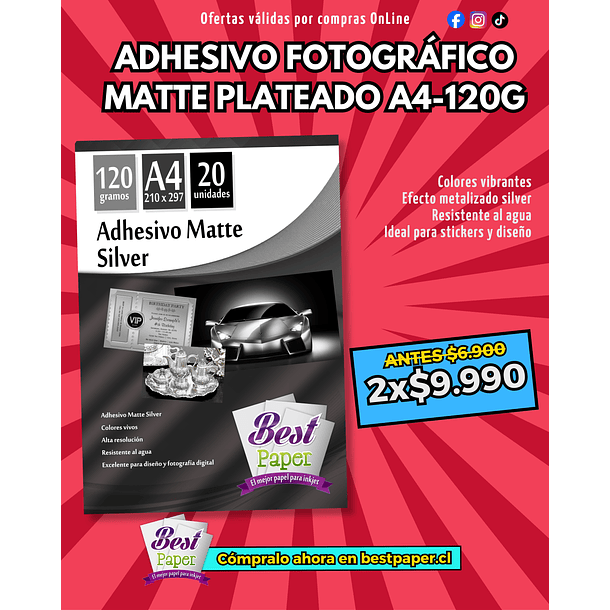 Adhesivo Matte Silver 120 gramos A4 1