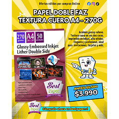 Papel doble faz glossy leather 270 gramos A4