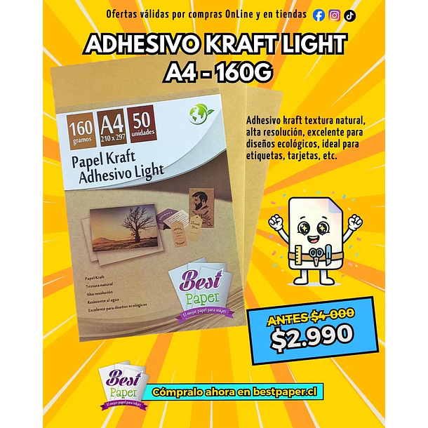 Adhesivo Kraft A4 – 160g (50 hojas) 1