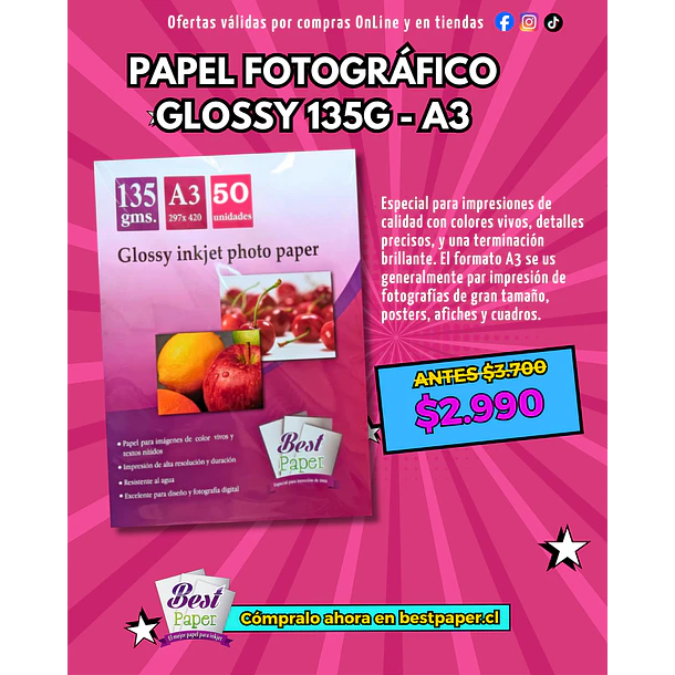 Papel fotográfico glossy 135g - A3 1