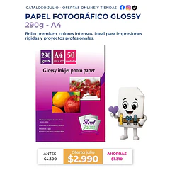PAPEL GLOSSY 290g A4 (50 hojas)