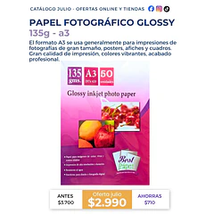 Papel fotográfico glossy 135g - A3