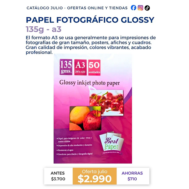 Papel fotográfico glossy 135g - A3 1