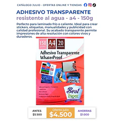 Adhesivo Transparente Waterproof A4 | Papel Inkjet Resistente al Agua