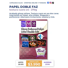 Papel doble faz glossy leather 270 gramos A4