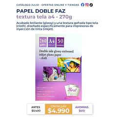 Doble faz glossy embossed inkjet photo paper - cloth 260 gramos A4