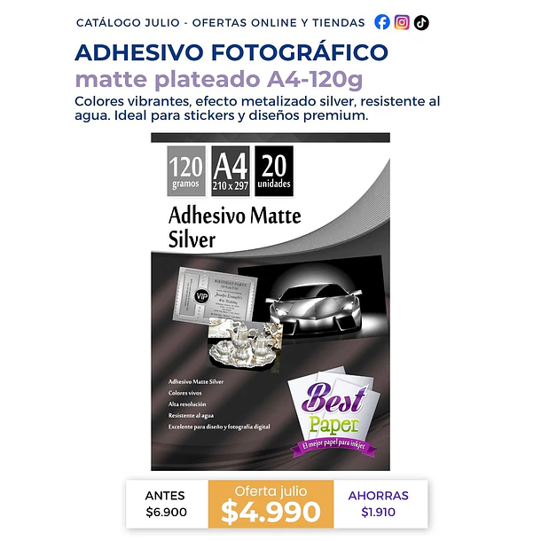 Adhesivo Matte Silver 120 gramos A4 1