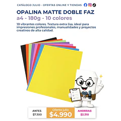 Opalina Matte Doble Faz A4 180g (100 hojas – 10 colores)