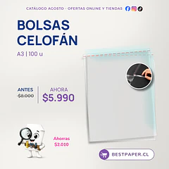 Bolsas Celofán A3 con Cierre Adhesivo Reutilizable / 100 Unidades / Transparentes 