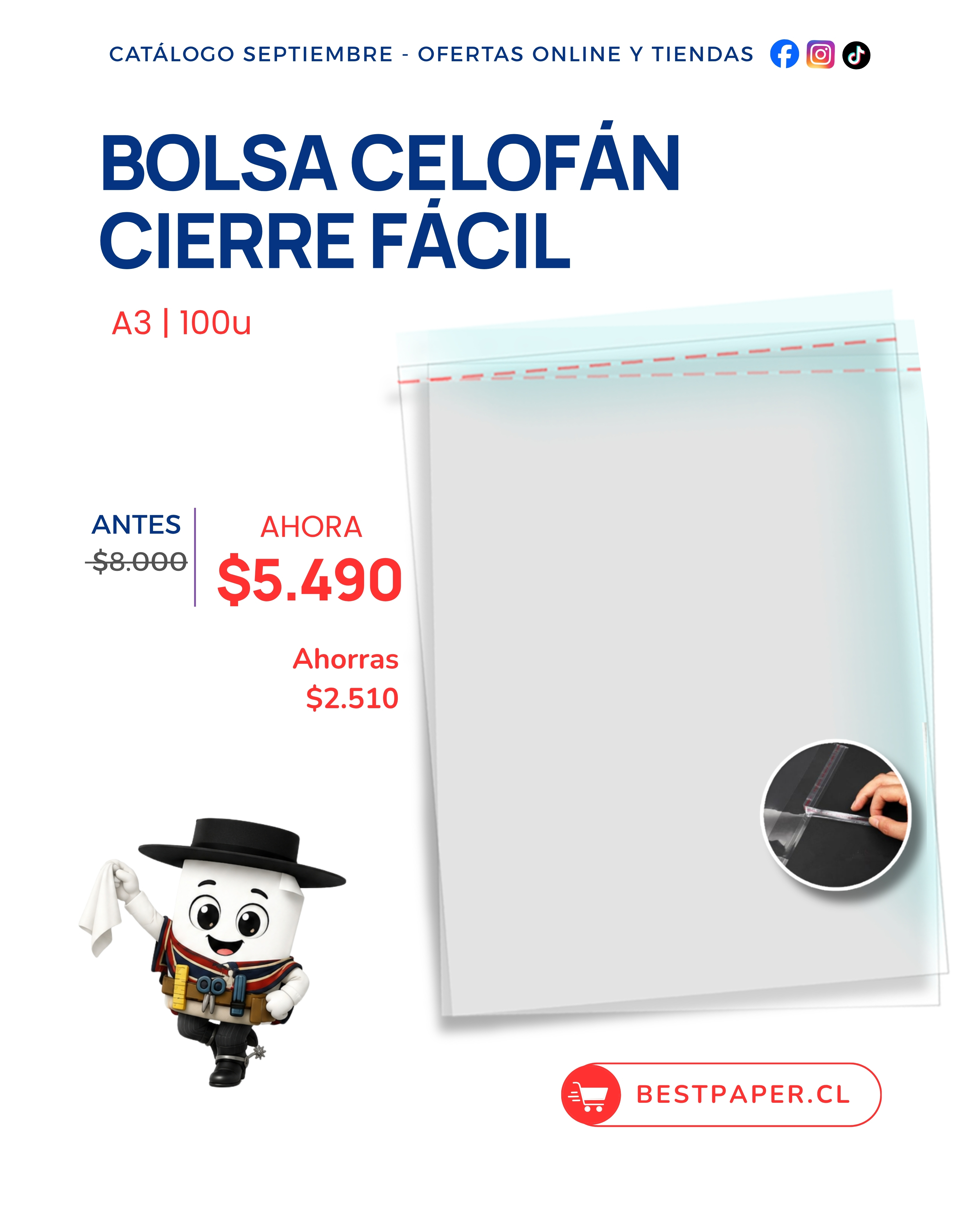 100 Bolsas 10x15 Transparente Celofán Polipropileno con Adhesivo