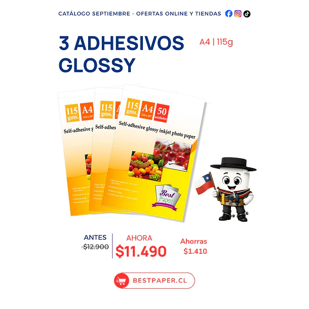 3 RESMAS DE PAPEL ADHESIVO GLOSSY 