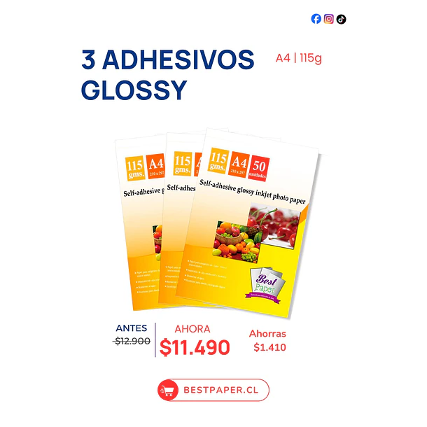 3 RESMAS DE PAPEL ADHESIVO GLOSSY 