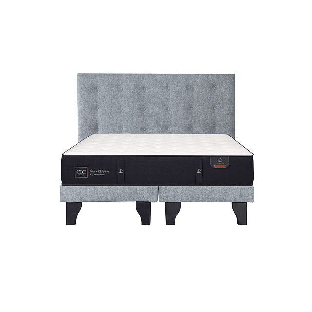 Cama CIC Premium 2 plazas + Bases + Respaldo Polonia Gris