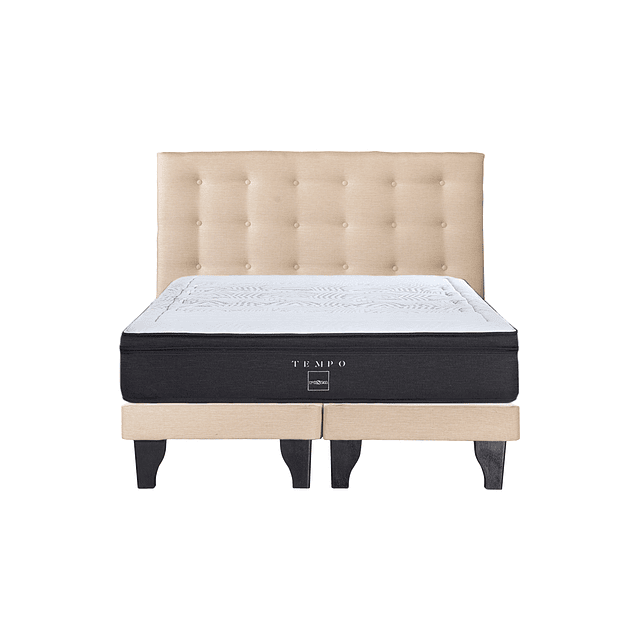 Cama Rosen Tempo 2 plazas + Bases + Respaldo Polonia Crudo