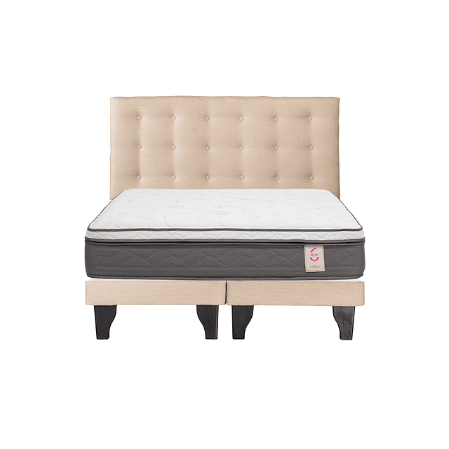 Cama Rosen Style 6 2 plazas + Base + Respaldo Polonia Crudo