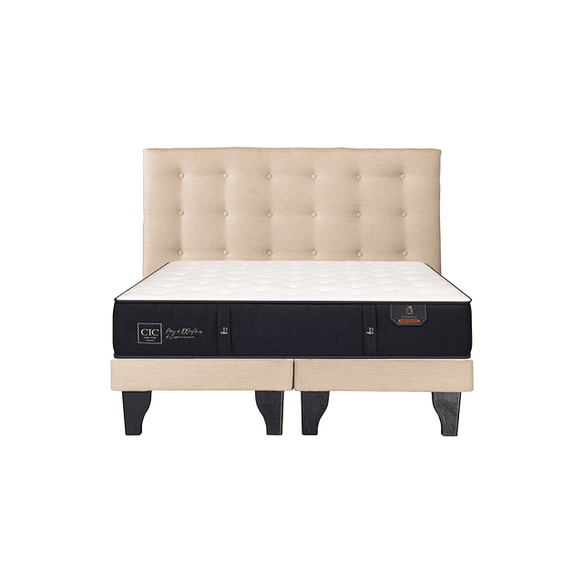 Cama CIC Premium 2 plazas + Bases + Respaldo Polonia Crudo