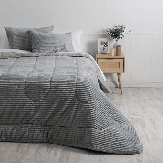 Plumon 1.5 Plazas Corduroy Coral Sherpa Gris 1