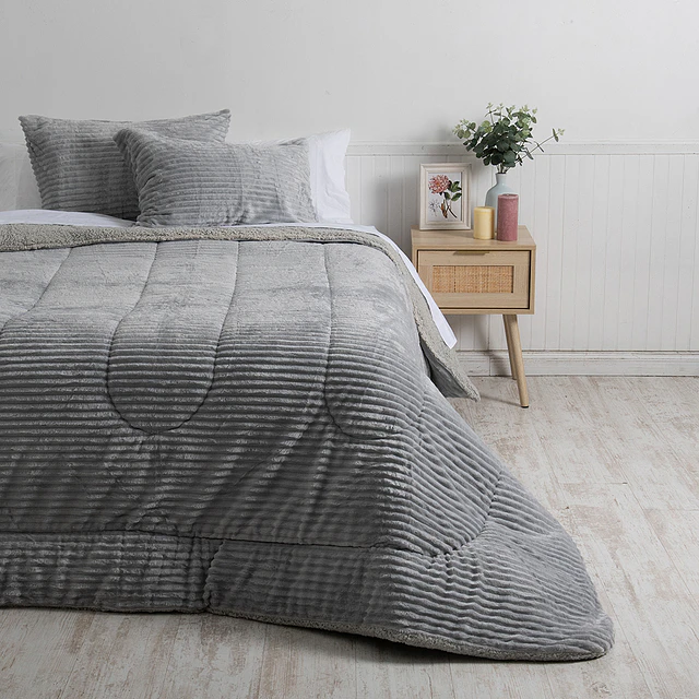 Plumón 2 plazas Corduroy Coral Sherpa Gris 1
