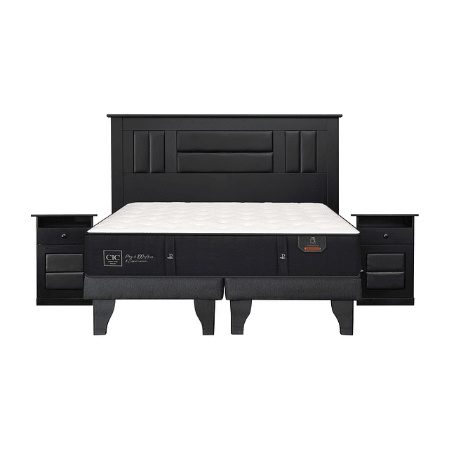 Cama CIC Premium 2 plazas + Base + Set Lorraine BLack